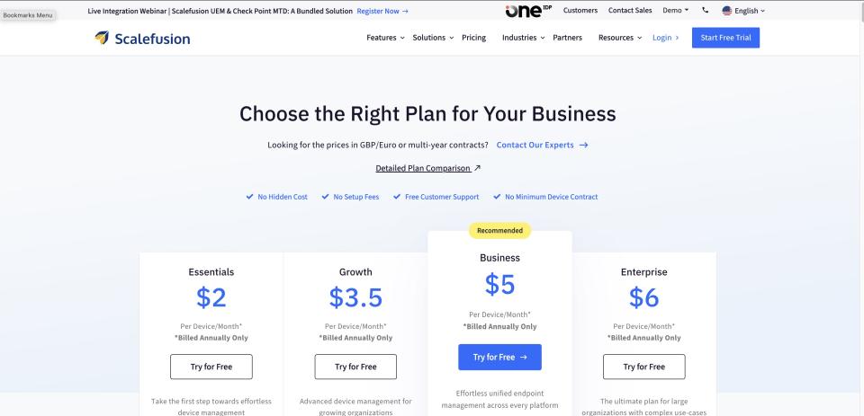 Scalefusion pricing May 2024.