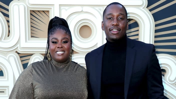 Raven Goodwin (left) and Wiley Battle (right) attend the 2019 Soul Train Awards in Las Vegas, Nevada. (Photo by Leon Bennett/Getty Images)