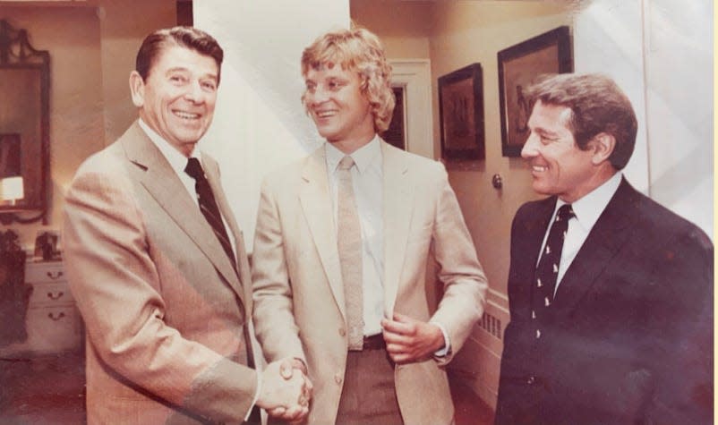 When young Richard Regula (center), son of longtime congressman Ralph Regula, right, met President Ronald Reagan in the White House in 1981, his first words were, "We could have used you down on the farm building fence."