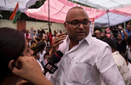 Karti Chidambaram leaves a protest against the detention of political leaders in Kashmir