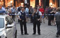 <p>Belgian police stand in front of a police cordon as people are evacuated at the Grand Place square near Central Station in Brussels after a reported explosion on Tuesday, June 20, 2017. Belgian media are reporting that explosion-like noises have been heard at a Brussels train station, prompting the evacuation of a main square. (AP Photo/Geert Vanden Wijngaert) </p>