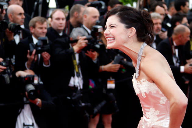 Actress Delphine Chaneac arrives on the red carpet for the screening of the animated film "Madagascar 3: Europe's most wanted", at the 65th Cannes Film Festival May 18, 2012. REUTERS/Christian Hartmann