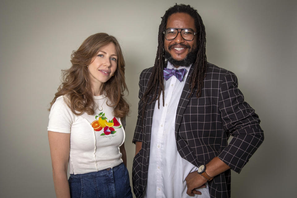 Singer Rachael Price, left, and keyboardist Akie Bermiss of Lake Street Dive pose for a portrait on Wednesday, June 19, 2024, in New York to promote their latest release "Good Together." (Photo by Andy Kropa/Invision/AP)