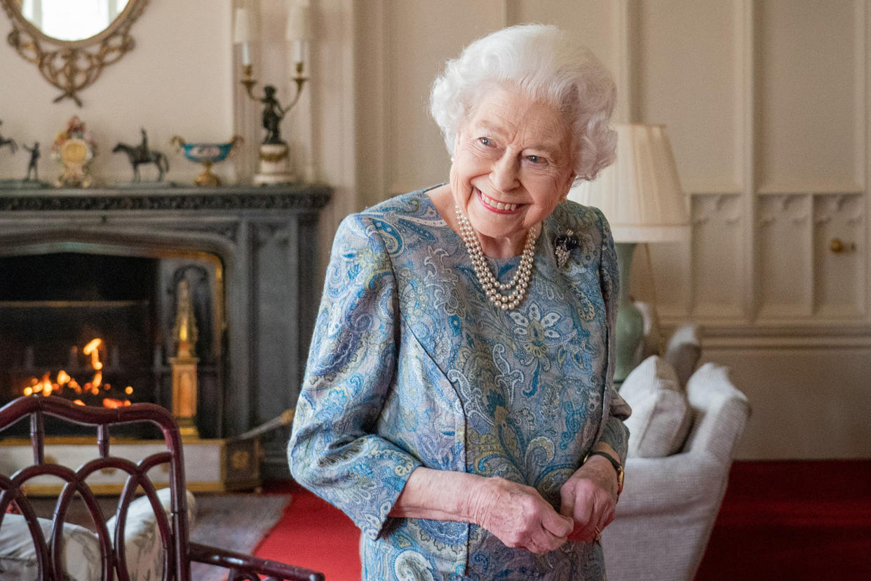 Queen Elizabeth II during an audience with President of Switzerland Ignazio Cassis at Windsor Castle. Picture date: Thursday April 28, 2022. PA Photo. See PA story ROYAL Queen. Photo credit should read: Dominic Lipinski/PA Wire