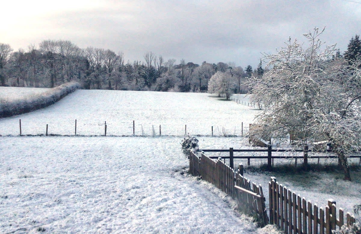 Drivers in some parts of the country have been warned to drive “with extreme care” after snow fell overnight (@rose_rose1909/X/PA Wire)