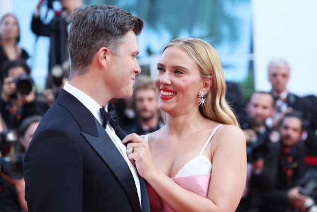 <p>Gisela Schober/Getty</p> Scarlett Johansson with husband Colin Jost at the 2023 Cannes film festival