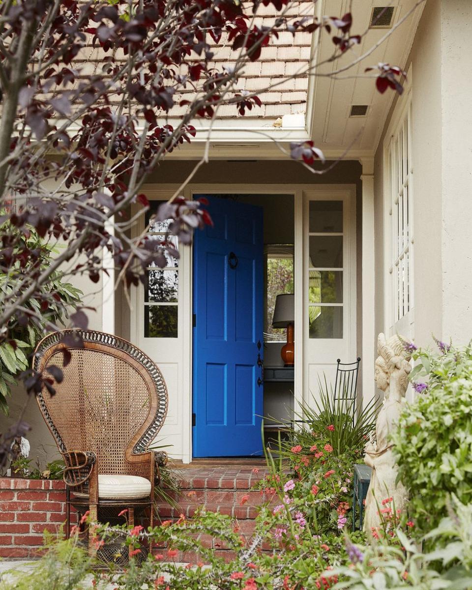 a chair outside a house