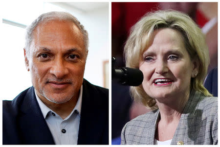 FILE PHOTOS: U.S. Senate candidate Mike Espy and U.S. Senator Cindy Hyde-Smith (R) are seen in combination file photos, in Jackson, Mississippi, U.S. on May 8, 2018 and in Southaven, Mississippi, U.S. on October 2, 2018 respectively. REUTERS/Jonathan Bachman (L) and REUTERS/Jonathan Ernst/File Photos