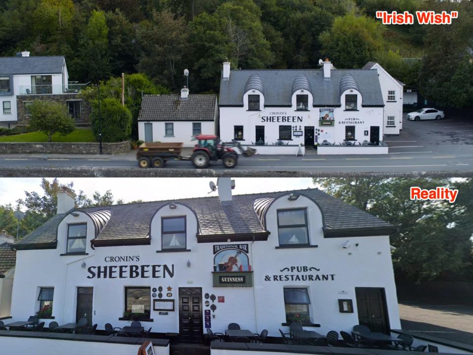 Cronin's Sheebeen in "Irish Wish" and in real life.