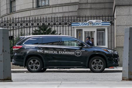 A medical examiner vehicle is seen Metropolitan Correctional Center jail where financier Jeffrey Epstein, who was found dead in the Manhattan borough of New York City