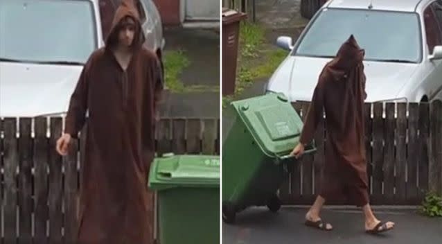 Manchester suicide bombing suspect Salman Abedi was filmed taking out the bins in a brown robe by a suspicious neighbour.