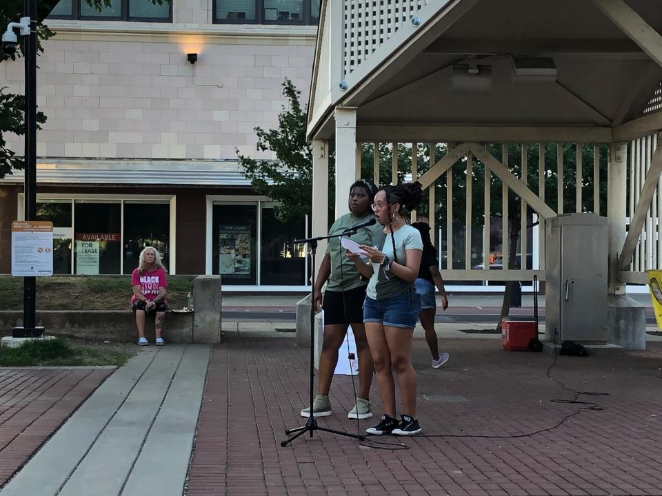 Springfield NAACP Youth Council Secretary Tyler Thompson speaks about abortion rights during Saturday's event in Park Central Square. The NAACP youth council organized the march from Pitts Chapel to Park Central Square.