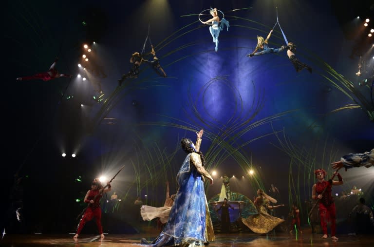 Cirque du Soleil artists perform during the press preview of their latest show "Amaluna" in Madrid on May 5, 2015