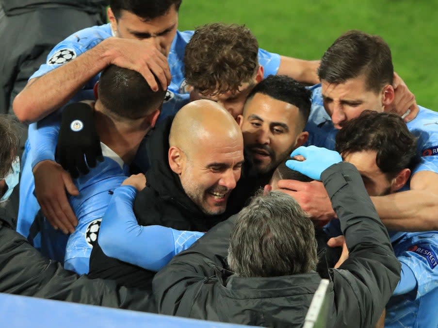 <p>Manchester City celebrate Phil Foden’s goal</p> (AFP via Getty Images)