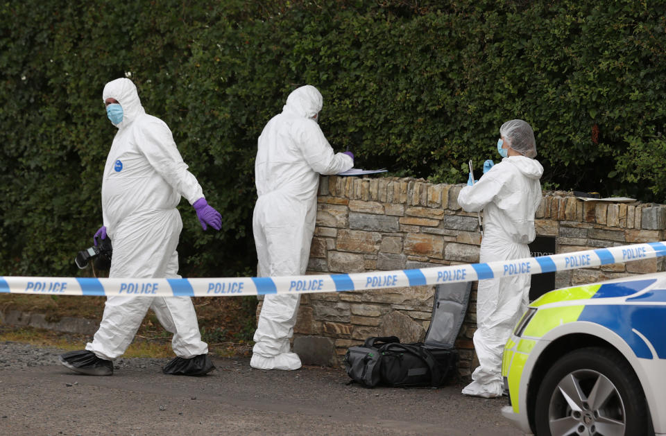 <p>Forensic officers at the Swanns Bridge Glamping site near near Limavady in Co Londonderry where a 37 years old woman was stabbed to death on Monday. A 53 year old man has been arrested and police said both the victim and the suspect were holidaymakers. Picture date: Tuesday July 13, 2021.</p>
