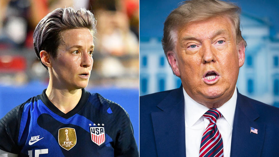 Pictured here, US soccer star Megan Rapinoe and US President Donald Trump.