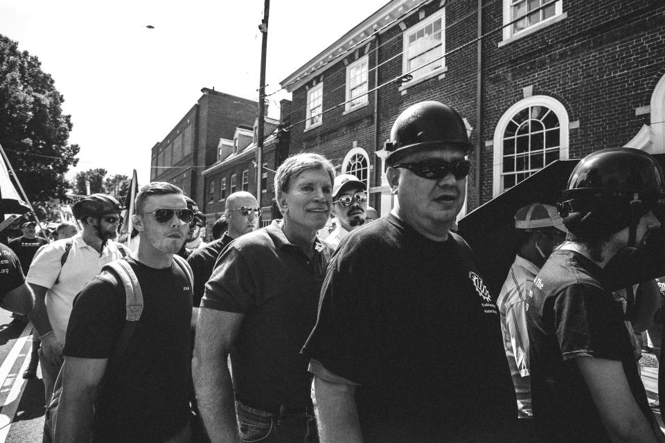 David Duke on Market Street on the day of the "Unite the Right" rally in Charlottesville.