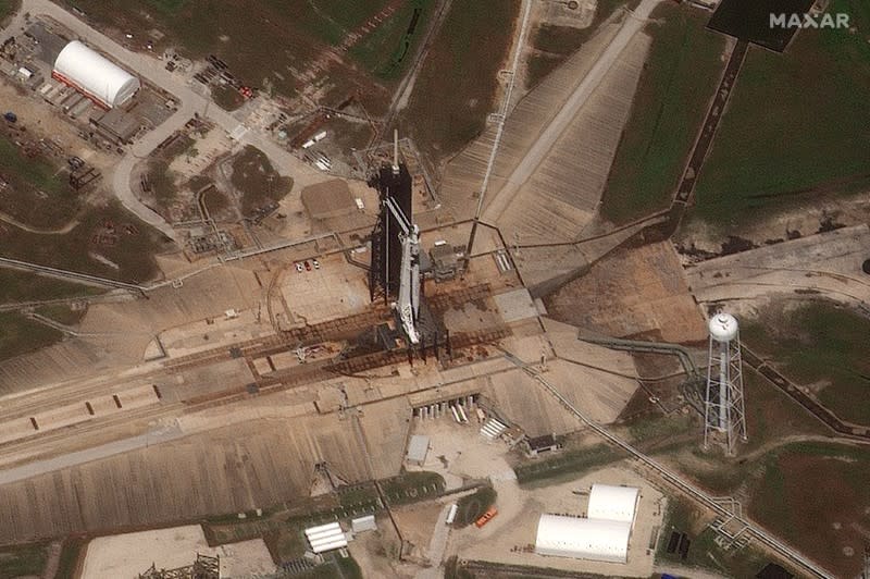 SpaceX Falcon 9 rocket and Crew Dragon spacecraft before lift off during NASA's SpaceX Demo-2 mission to the International Space Station from NASA's Kennedy Space Center in Cape Canaveral, Florida