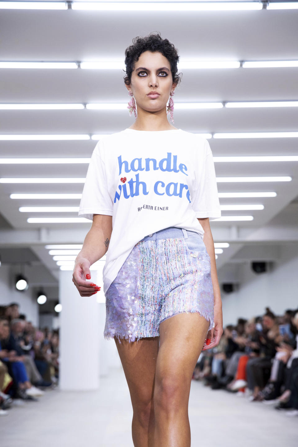 A model wears a creation by Roberta Einer at the Spring/Summer 2020 fashion week runway show in London, Friday, Sept. 13, 2019. (Photo by Grant Pollard/Invision/AP)