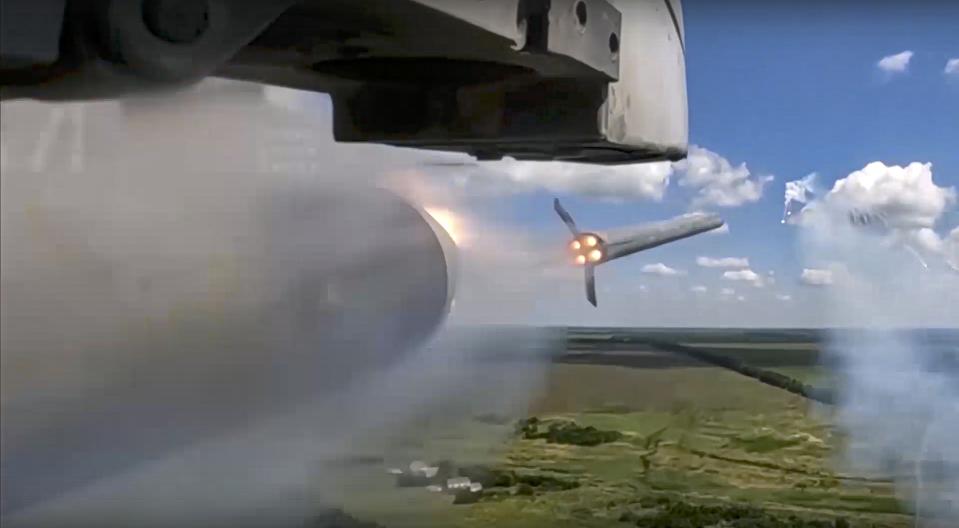 FILE - This image taken from video released by Russian Defense Ministry Press Service on July 13, 2023, shows a ground attack jet of the Russian air force firing rockets during a mission over Ukraine. President Vladimir Putin is likely to win another six-year term easily in an election expected in March, using his sweeping grip on Russia’s political scene to extend his tenure of over two decades in power. But he faces daunting challenges. (Russian Defense Ministry Press Service via AP, File)