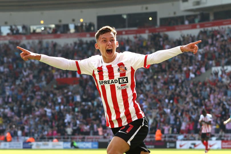 Sunderland's Chris Rigg celebrates his milestone goal in the 5-0 win against Southampton