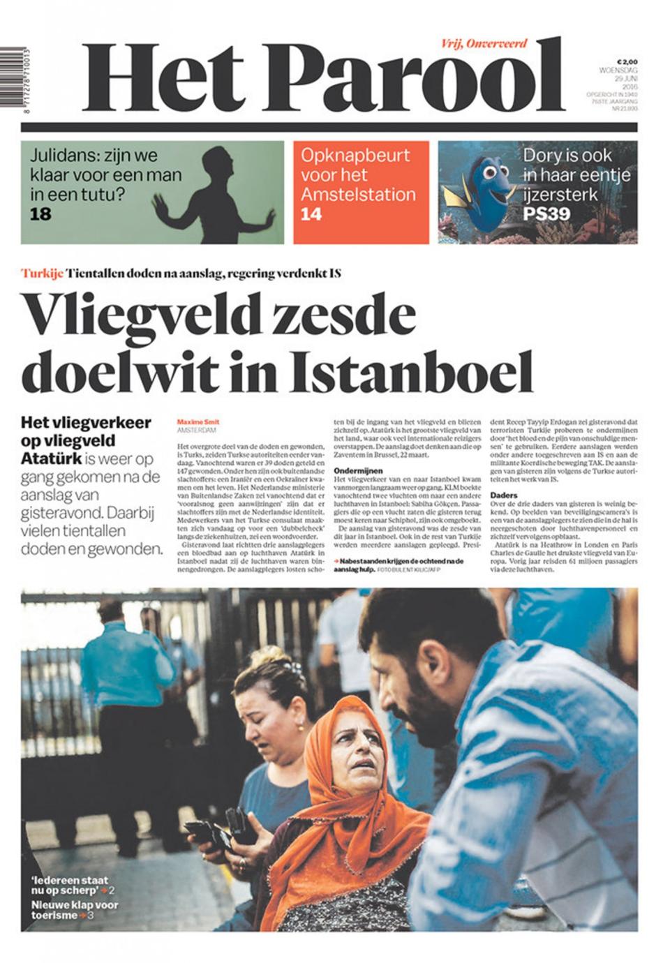 Front-page coverage of Istanbul's Ataturk Airport attack