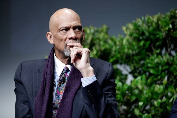 Former NBA player Kareem Abdul-Jabbar, seen above in 2017, is speaking out against NBA players who are still unwilling to get vaccinated against COVID-19. (Marcio Jose Sanchez/The Associated Press - image credit)