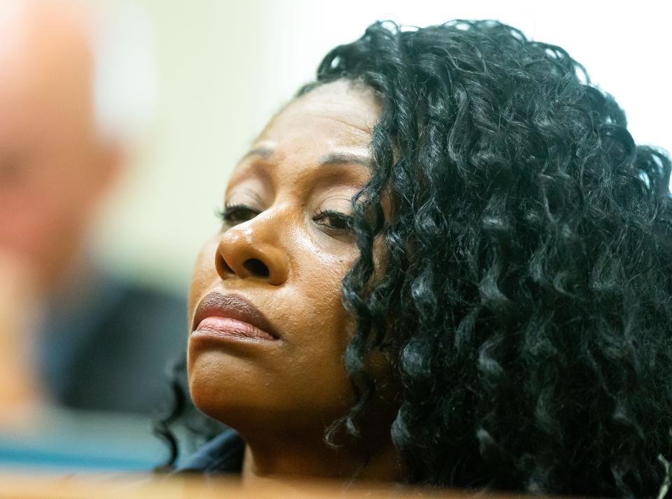 Pamela Dias, mother of the late Ajike “AJ” Owens, listens in court on Tuesday.