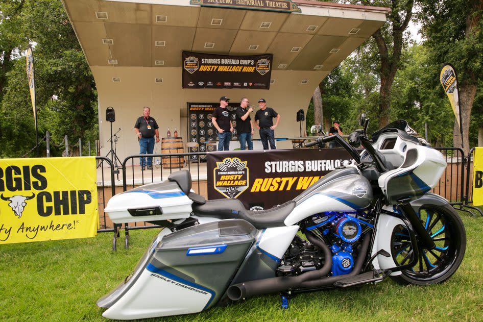 A custom Harley Davidson built by Southern Country Customs sits awaiting auction