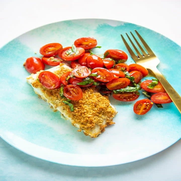 Panko-crusted halibut.