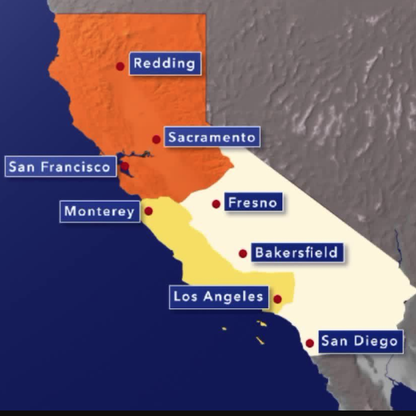 El mapa de la propuesta de partir California en tres estados que se pondrá a votación en noviembre. (KTLA)