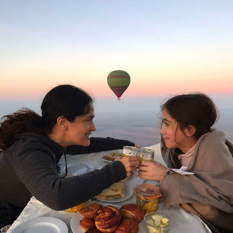 <p>Salma Hayek spent Valentine's Day in Morocco "with my little valentine floating in the air at #sunrise" in a hot air balloon. </p>