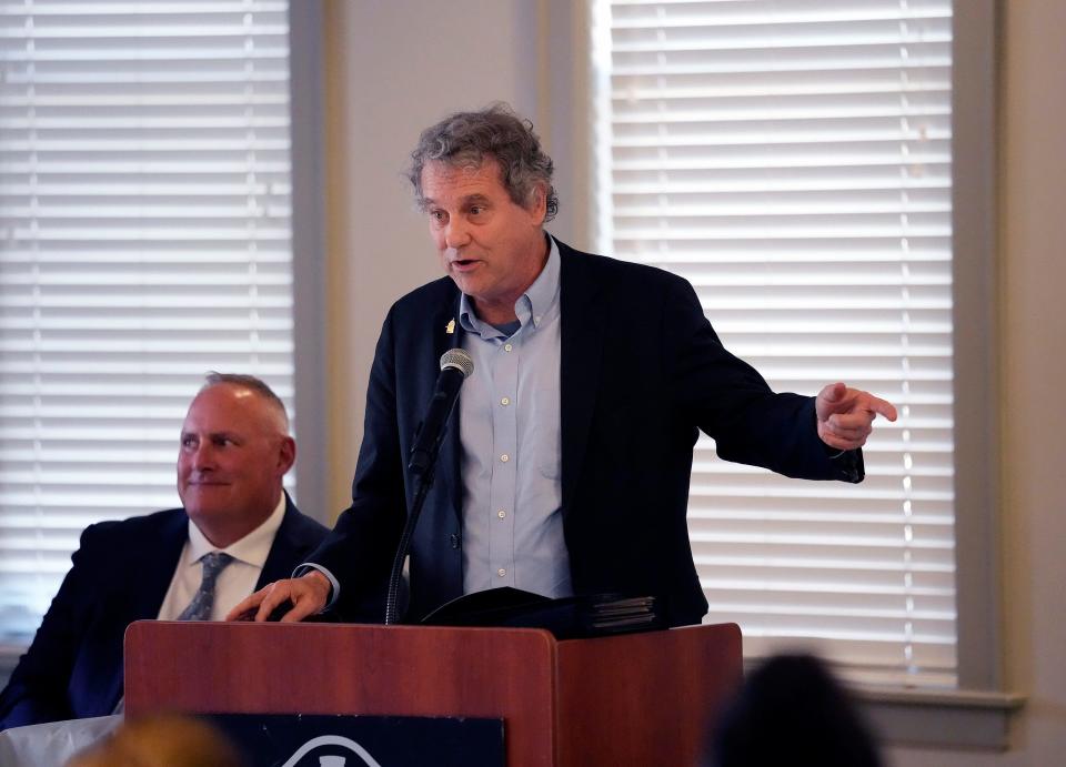 Sen. Sherrod Brown speaks at a graduation celebration for the Columbus Building Futures Program in 2023.