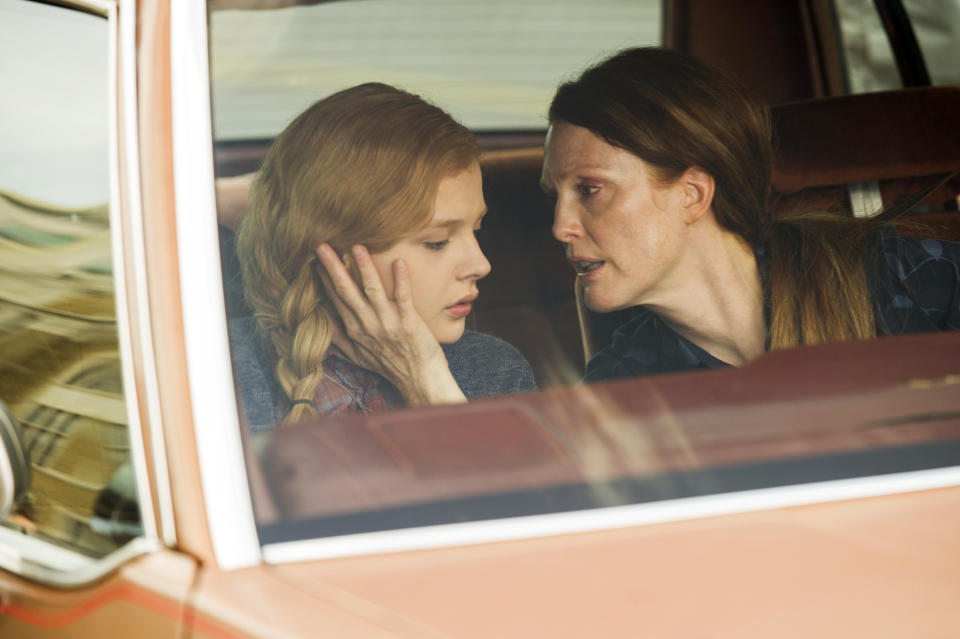 This photo released by Sony Pictures shows Chloe Moretz, left, and Julianne Moore in a scene from "Carrie." (AP Photo/Sony Pictures, Michael Gibson)