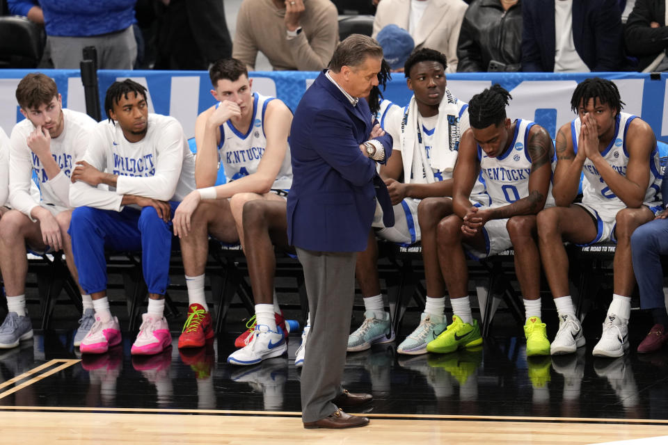 Kentucky hasn't reached the Final Four since the 2015 season, as the Wildcats were eliminated from March Madness in the first round.  This is the second time in three seasons.  (AP Photo/Jean J. Pasker)