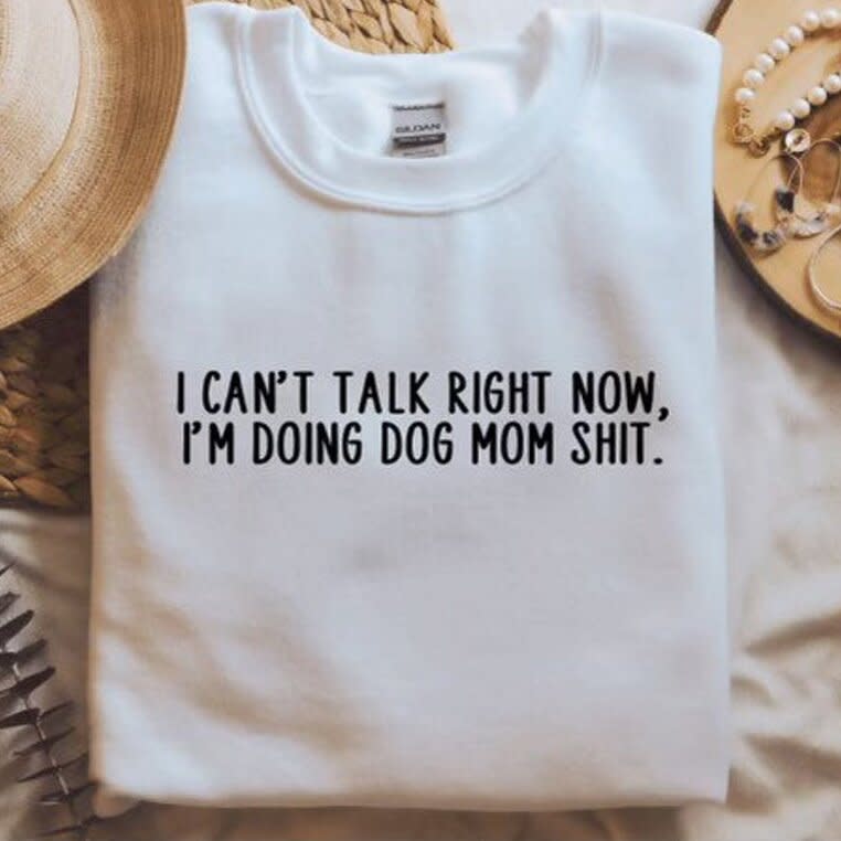 Product photo of a I Can’t Talk I’m Doing Dog Mom Sh*t Shirt