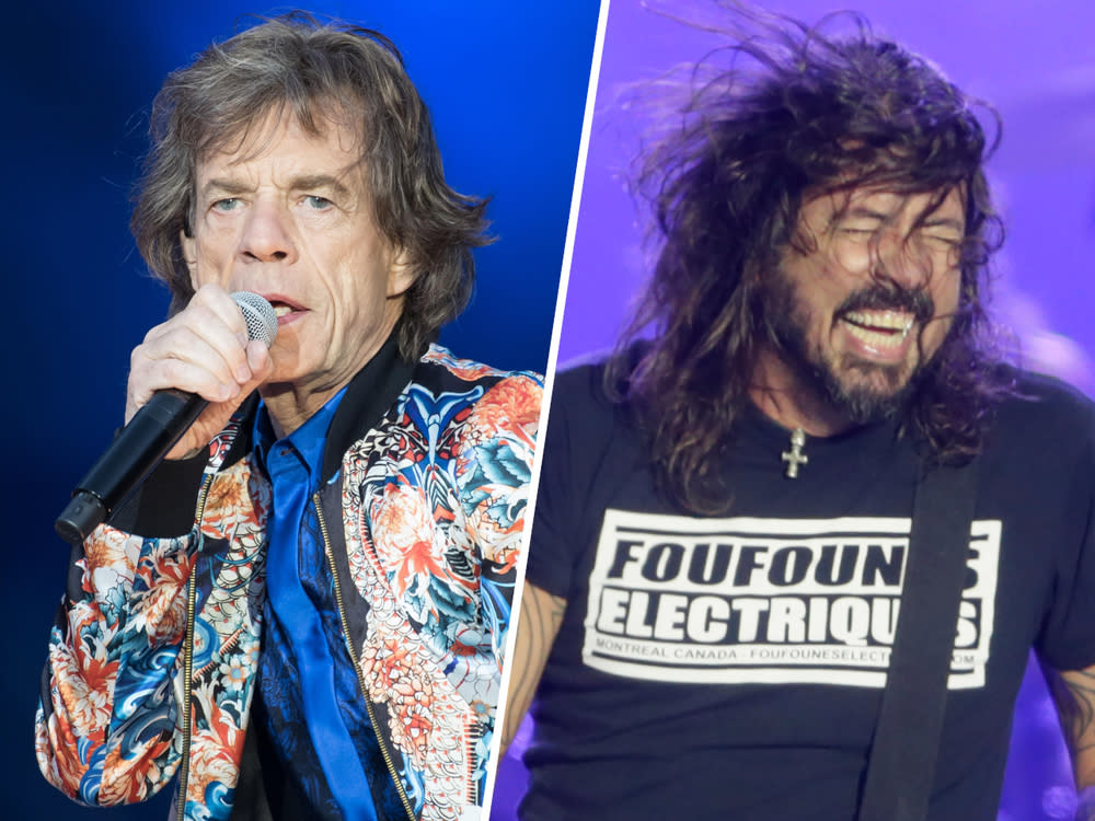 Mick Jagger (li.) und Dave Grohl rocken gemeinsam. (Bild: [M] Shutterstock.com/Shayne Friessner-Day/Antonio Scorza)