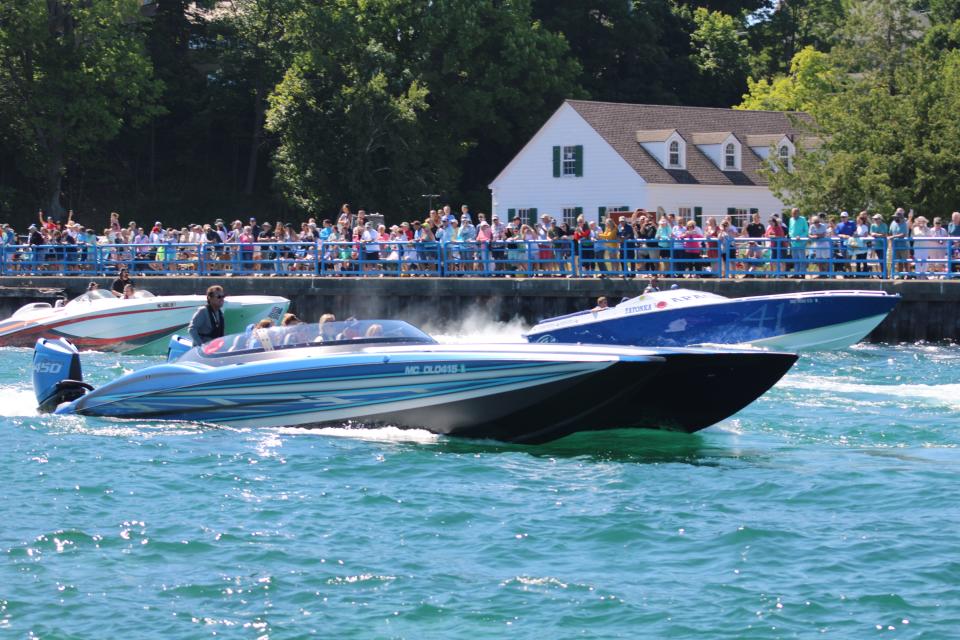Boyne Thunder competitors are seen leaving Charlevoix during the 2022 event.