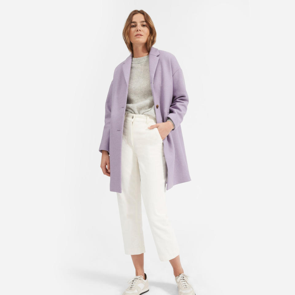 Double-faced and made with a wool blend, <a href="https://www.everlane.com/products/womens-cocoon-coat-black" target="_blank" rel="noopener noreferrer"><strong>The Cocoon Coa</strong>t </a>will keep you warm on your way to the office or for a night out. Available in sizes 00 to 16 and in six classic colors.<br />&lt;br&gt;<strong>Price: $250</strong>