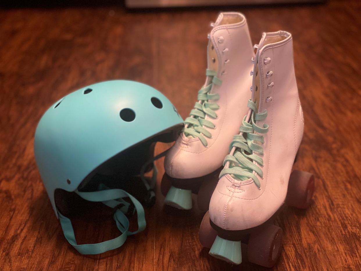 A pair of roller skates and a helmet. The Lafayette Roller Derby 2023 season begins  on Saturday.