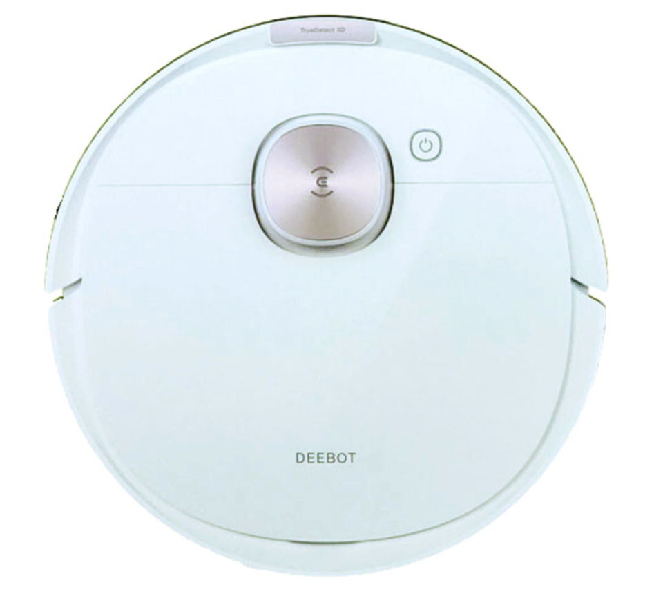 The Deebot OZMO V8 robotic vacuum on a white background