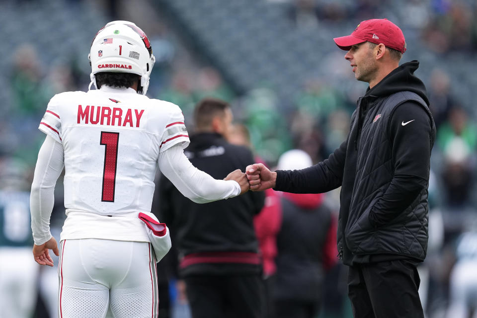 Jonathan Gannon, right, is all in on Kyler Murray. (Mitchell Leff/Getty Images)