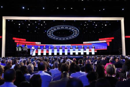 Democratic presidential candidates debate during the fourth U.S. Democratic presidential candidates 2020 election debate at Otterbein University in Westerville, Ohio U.S.