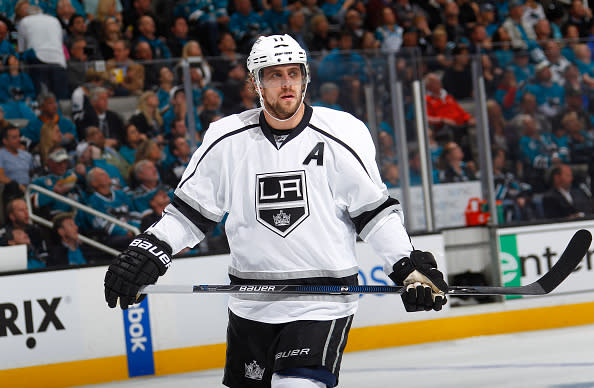 SAN JOSE, CA - APRIL 18: Anze Kopitar #11 of the Los Angeles Kings skates against the San Jose Sharks in Game Three of the Western Conference First Round during the 2016 NHL Stanley Cup Playoffs at SAP Center on April 18, 2016 in San Jose, California. (Photo by Rocky W. Widner/NHL/Getty Images)