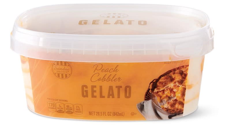 Tub of peach cobbler gelato