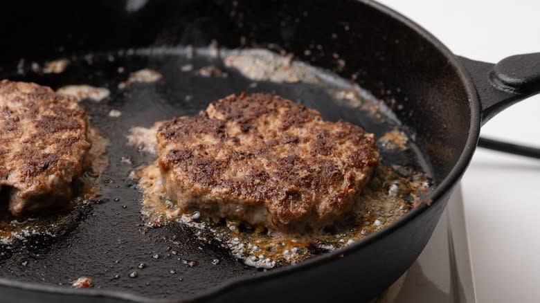 frying beef patties 