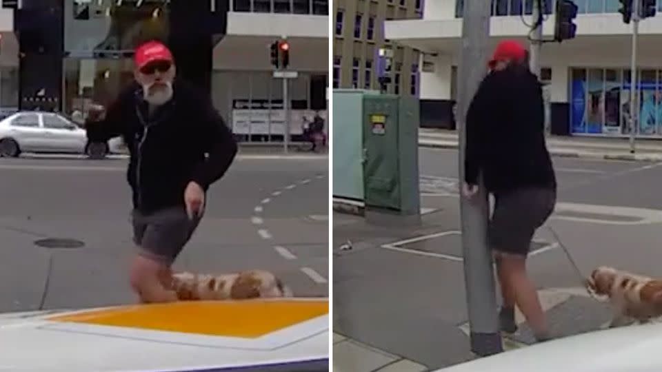 The furious Adelaide pedestrian received his comeuppance rather promptly after delivering a foul-mouthed spray at a driver. Source: YouTube