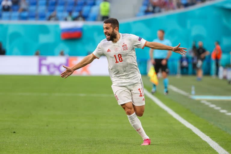 02-07-2021 Jordi Alba celebra el 0-1 en el Suiza-España de cuartos de final de la Eurocopa 2020 EUROPA DEPORTES RUSIA SEFUTBOL