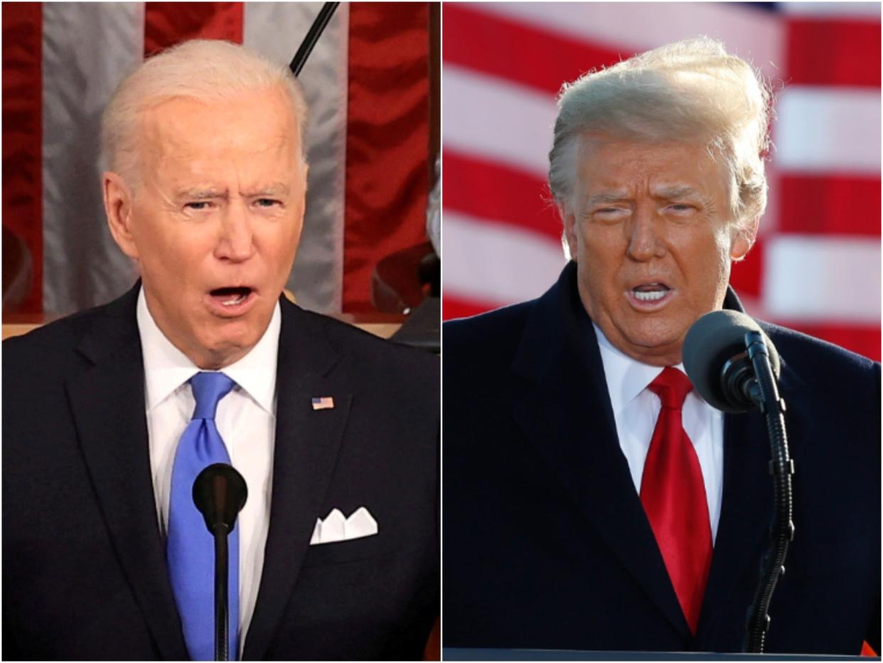 Joe Biden’s statement on World Press Freedom Day praised journalists for their work while Donald Trump once again pushed the debunked claim that the 2020 election was fraudulent.  (Reuters/AP)