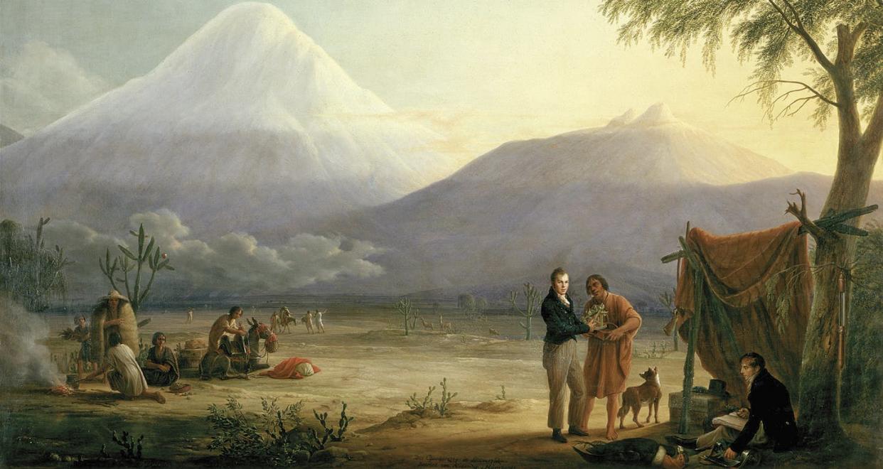 Alexander von Humboldt y Aimé Bonpland al pie del volcán del Chimborazo, cuadro de Friedrich Georg Weitsch (1810). <a href="https://es.wikipedia.org/wiki/Alexander_von_Humboldt#/media/Archivo:Humboldt-Bonpland_Chimborazo.jpg" rel="nofollow noopener" target="_blank" data-ylk="slk:Wikimedia Commons;elm:context_link;itc:0;sec:content-canvas" class="link ">Wikimedia Commons</a>